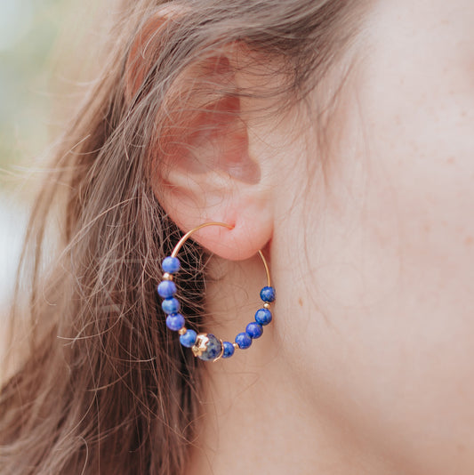 Créoles Bohèmes Dorées - Lapis-lazuli et Argent 925 - Bijoux Ethniques