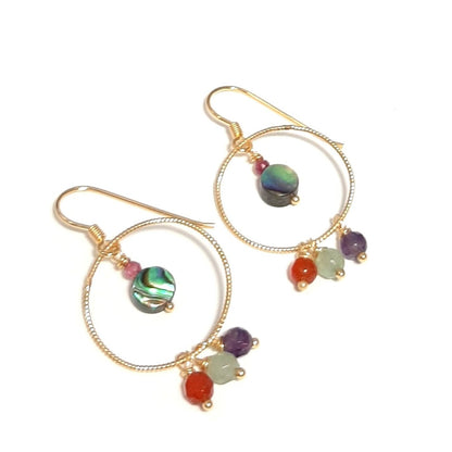 Boucles d'Oreilles créoles en Pierres Naturelles Multicolores et Argent 925