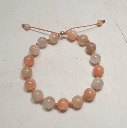 Bracelet réglable en Pierre de Lune naturelle sur fil de coton ciré