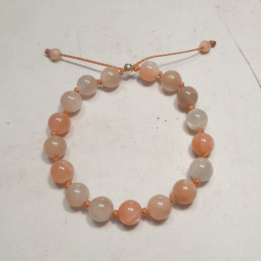 Bracelet réglable en Pierre de Lune naturelle sur fil de coton ciré