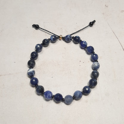 Bracelet réglable en Sodalite naturelle sur fil de coton ciré