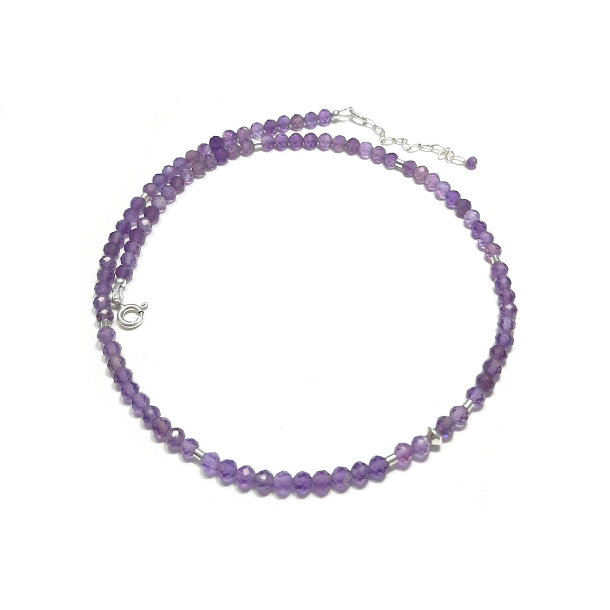 Collier en pierres naturelles d’améthyste violette et argent 925