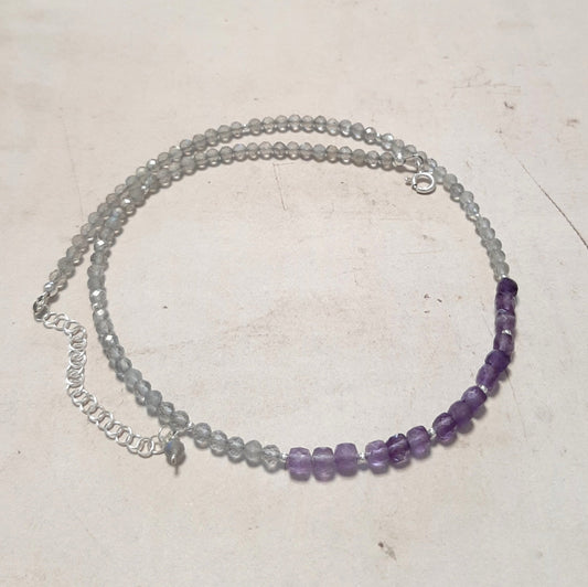 collier labradorite améthyste, argent 925, harmonie des pierres, bijou protection, fait main