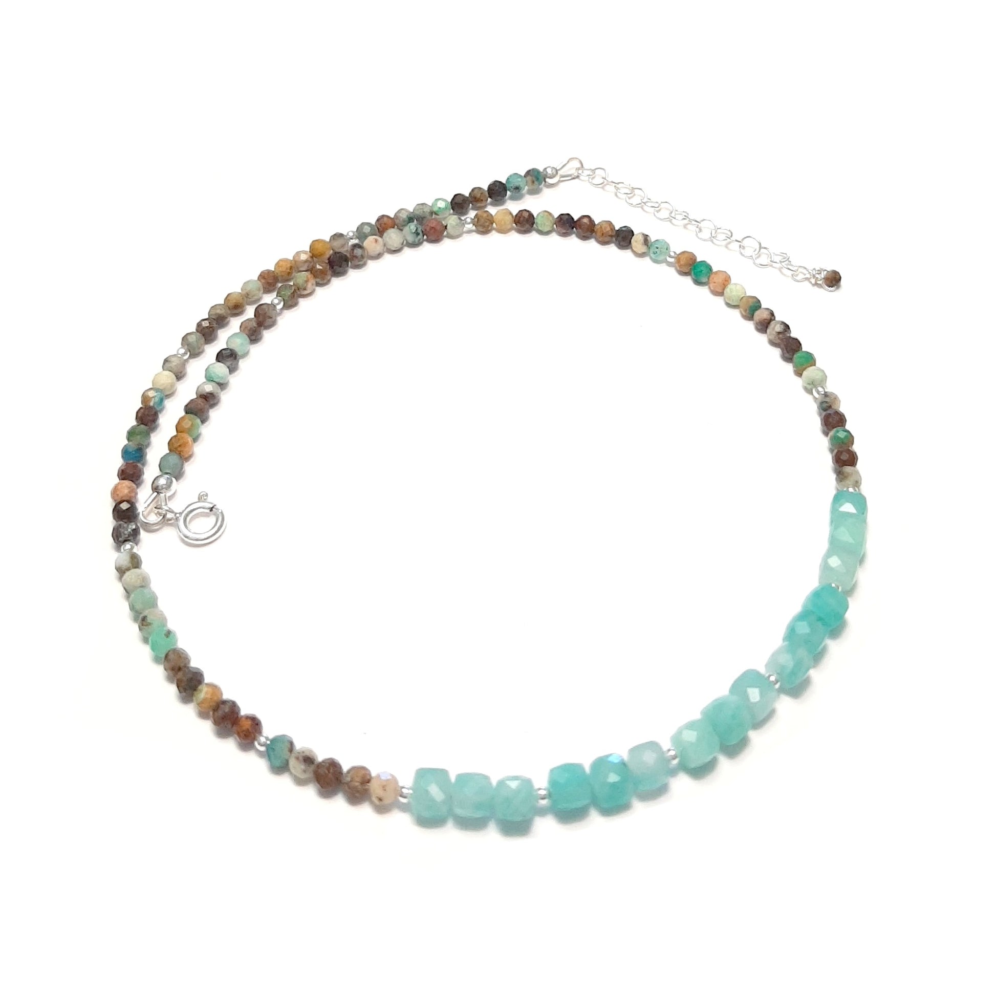 collier style bohème chic, turquoise verte équilibrante, amazonite calmante, made in France