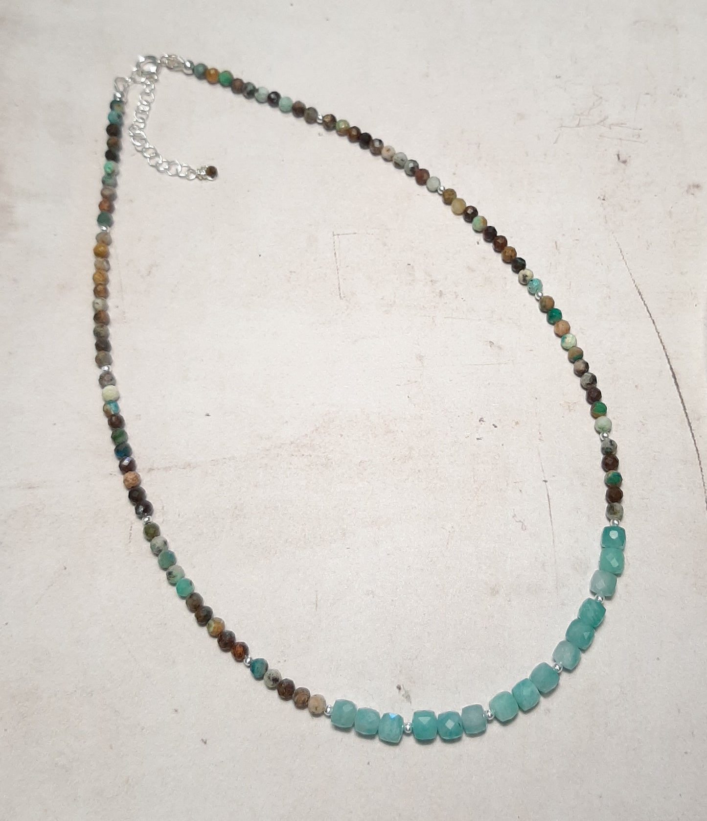 Collier turquoise verte et amazonite. Argent 925 et  pierres naturelles,