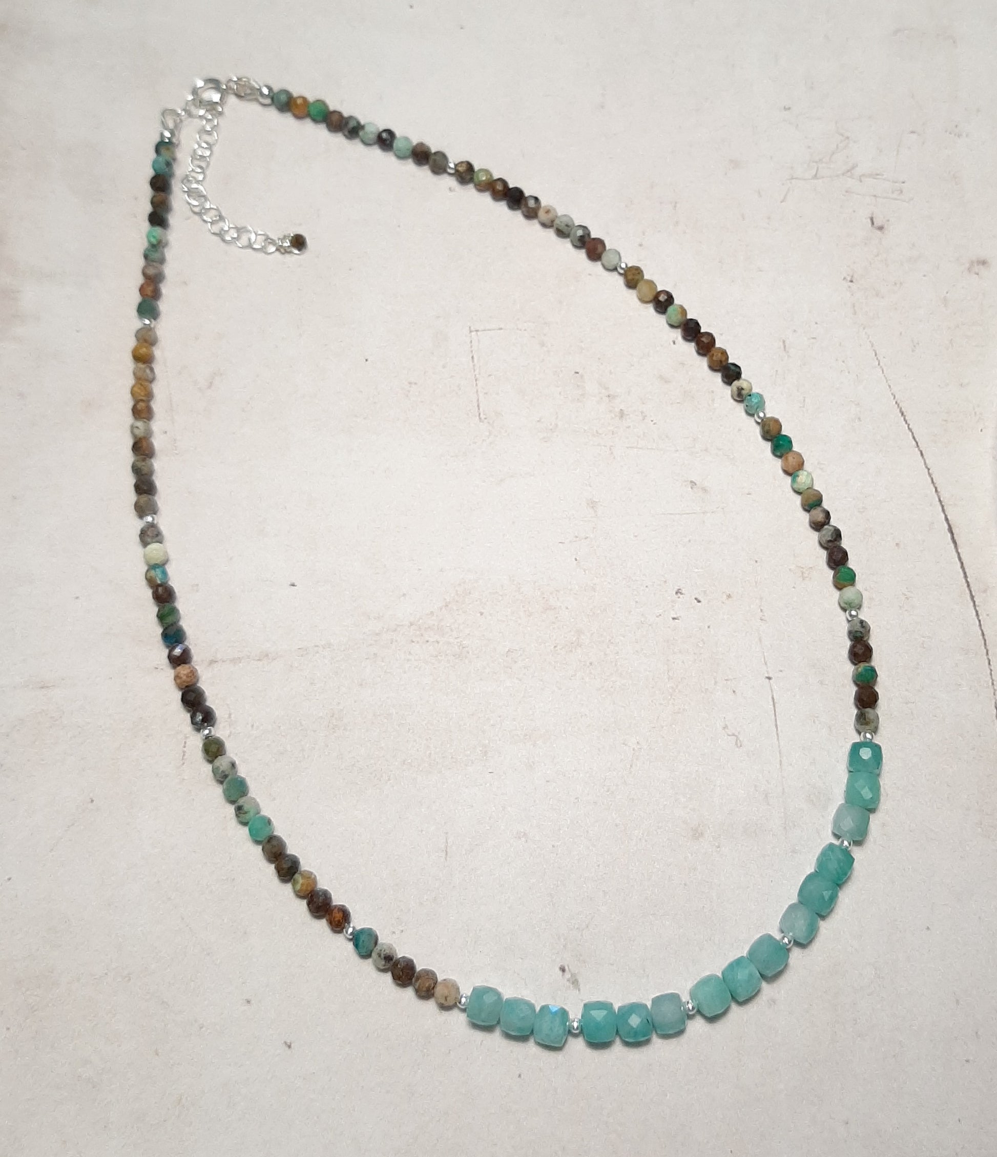 Collier turquoise verte et amazonite. Argent 925 et  pierres naturelles,