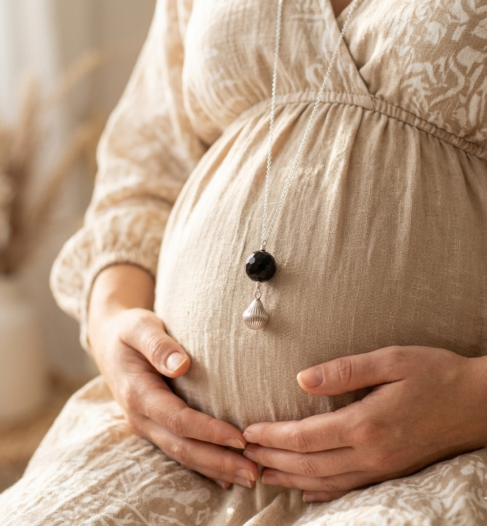 Bola de Grossesse Onyx Noir Argent 925 - Sautoir Femme Enceinte