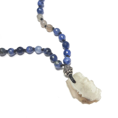 Sautoir Mala spirituel sodalite agate fait main – bijou lithothérapie pour méditation