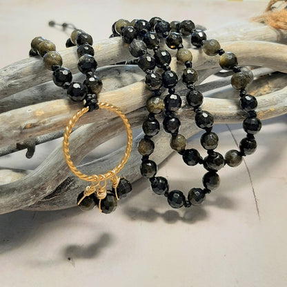Mala 108 perles en obsidienne dorée. Collier Mala 108 Perles, Chapelet Bouddhiste