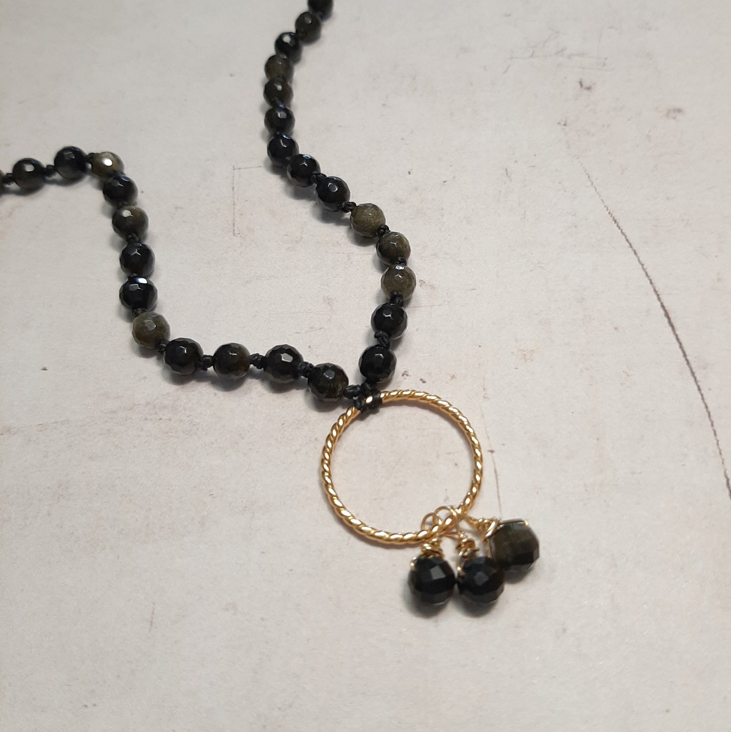 japamala en pierres naturelles et argent 925 doré, obsidienne dorée