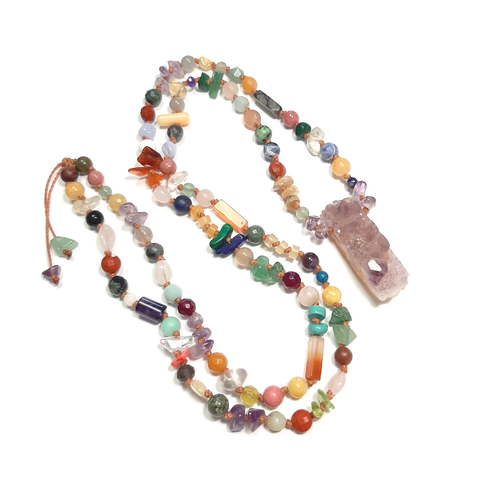 bijou sautoir améthyste brute multicolore style bohème chic