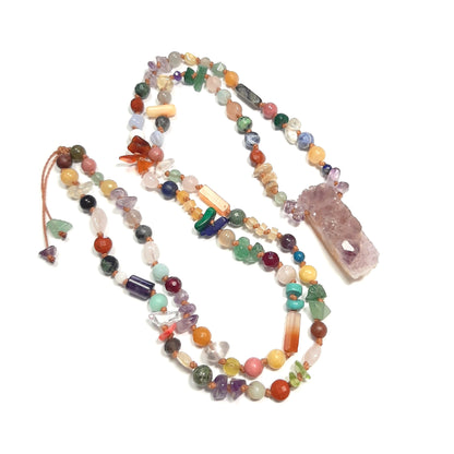 bijou sautoir améthyste brute multicolore style bohème chic