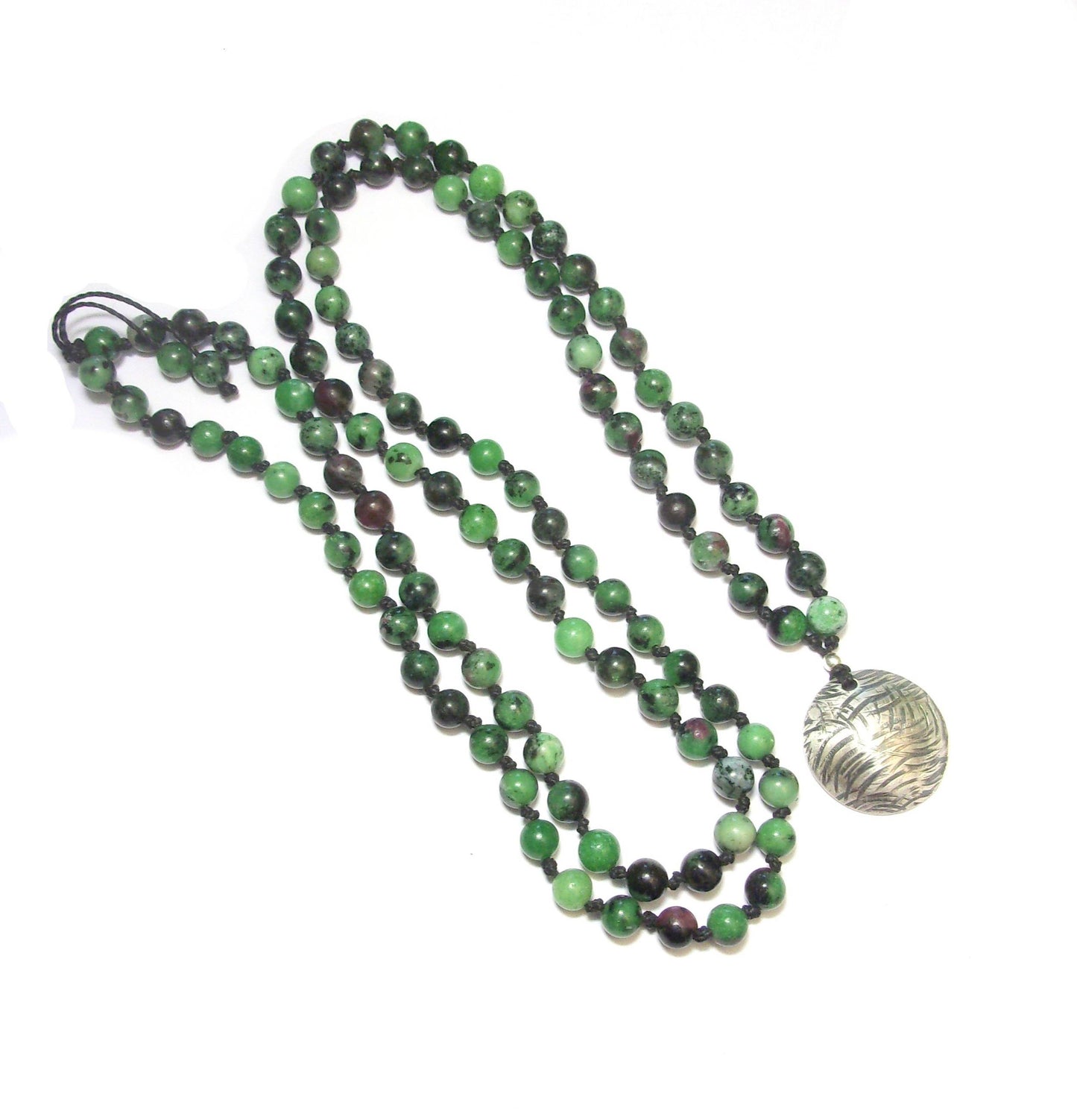 Sautoir Mala Ethnique Zoisite - Pierres Naturelles et Argent 925