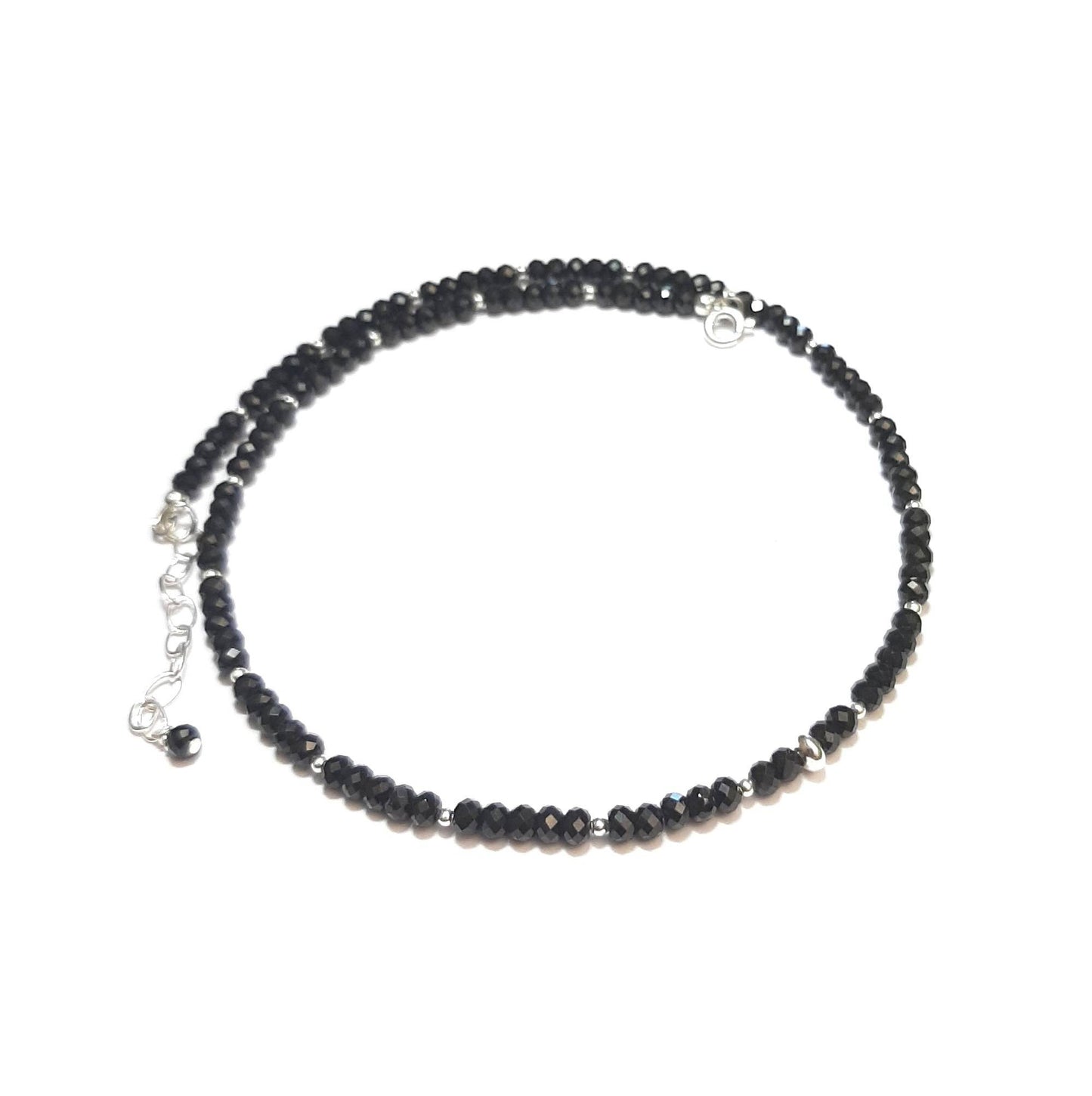 Collier Spinelle Noire, Argent 925 Et Pierres Naturelles