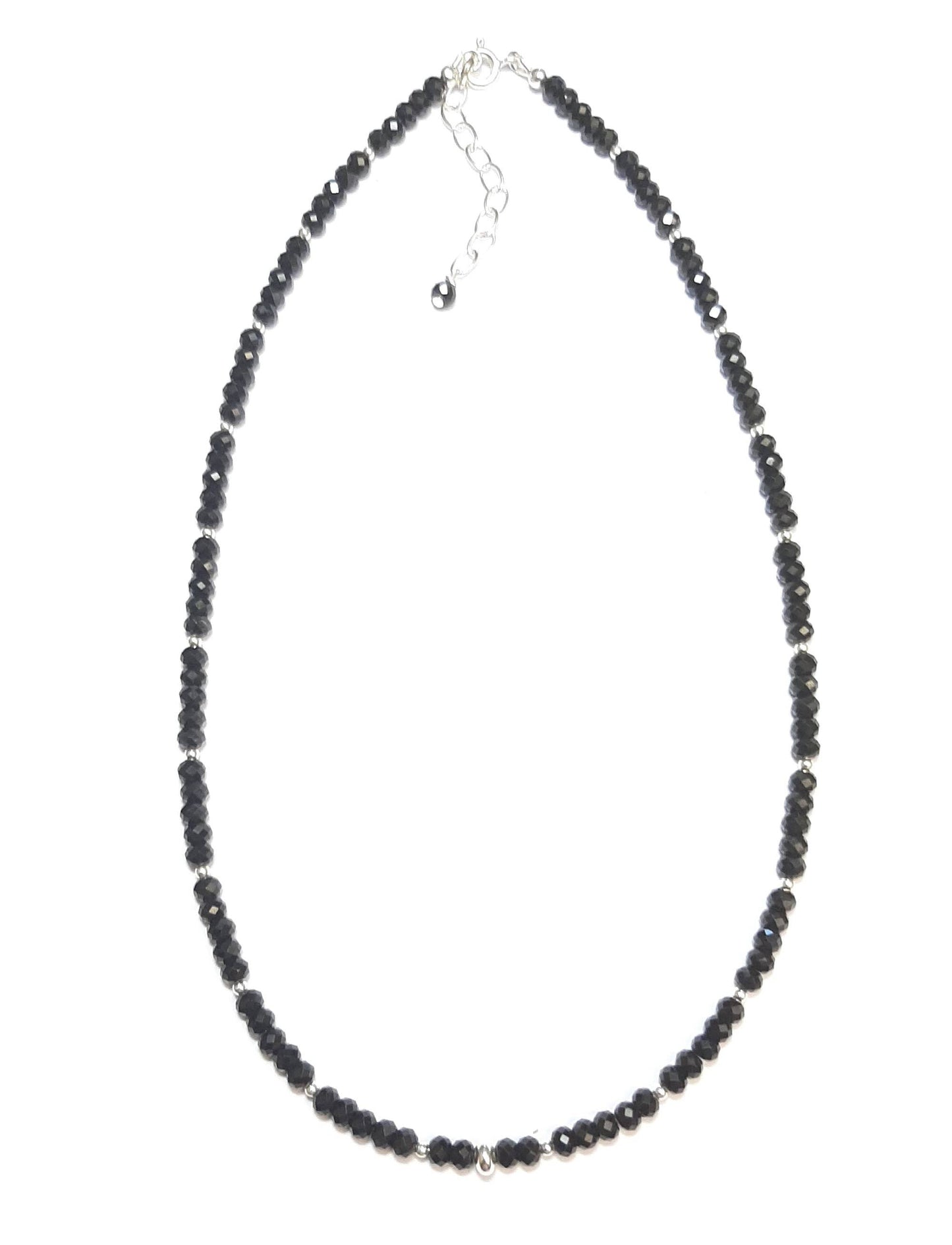 Collier Spinelle Noire, Argent 925 Et Pierres Naturelles