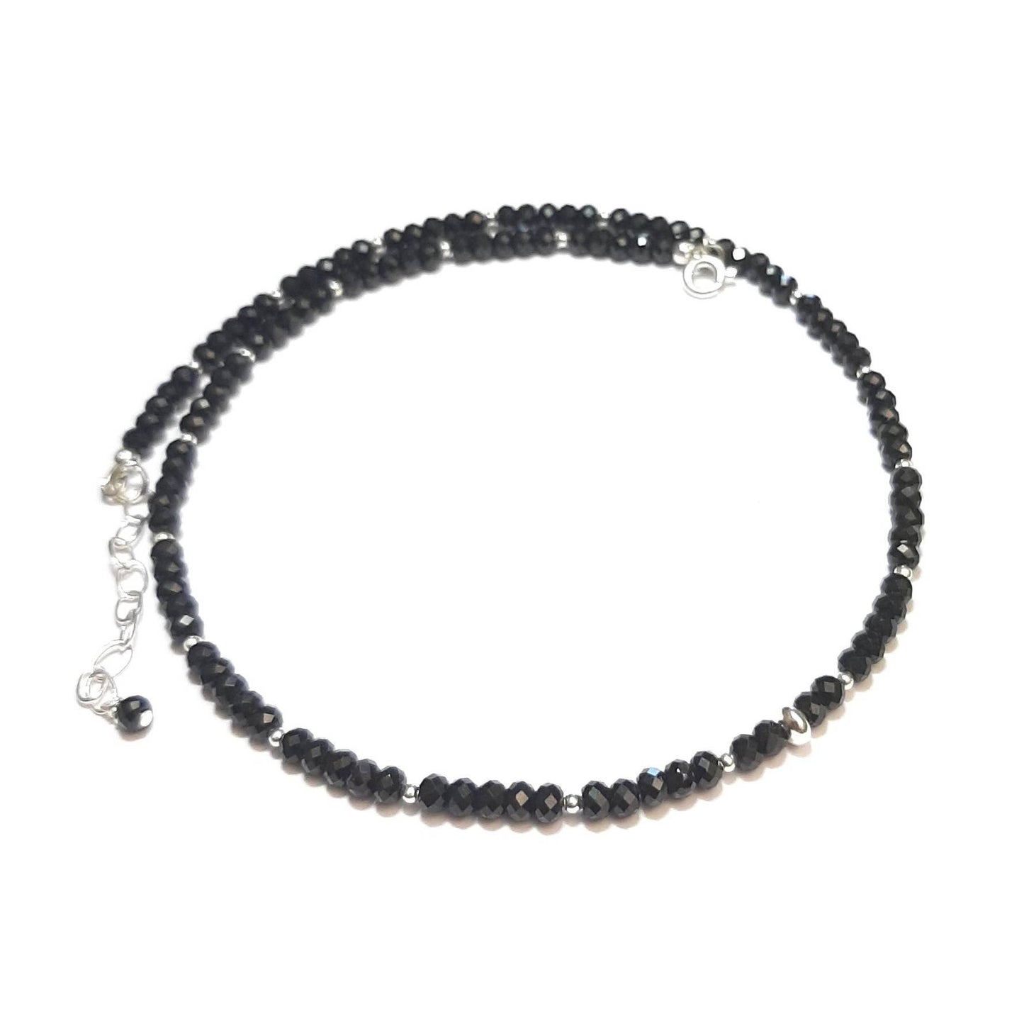 Collier Spinelle Noire, Argent 925 Et Pierres Naturelles