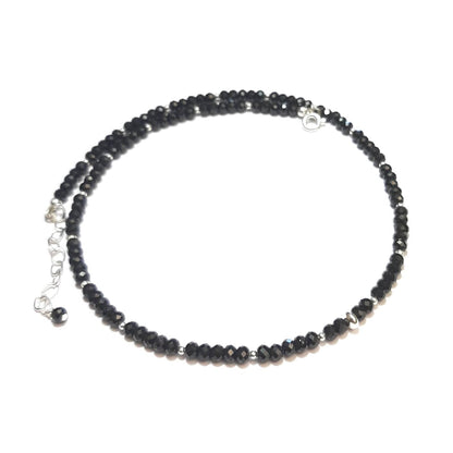Collier Spinelle Noire, Argent 925 Et Pierres Naturelles
