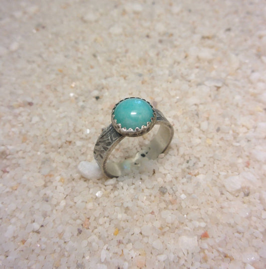Bague ethnique en argent avec pierre d'amazonite pour femmes