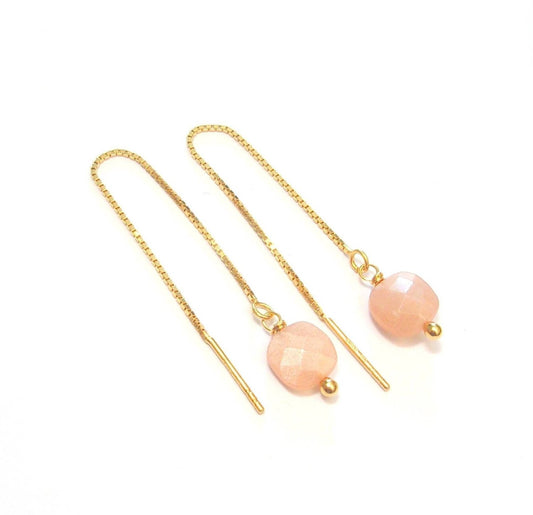 Boucles d'oreilles chaînes traversantes en argent 925, pierre de lune