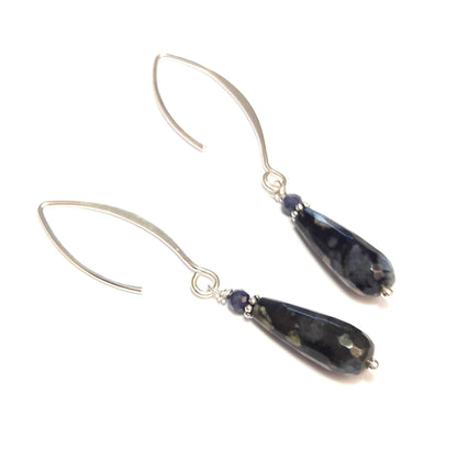 Boucles d'Oreilles longues en Opale et Saphir en Argent 925