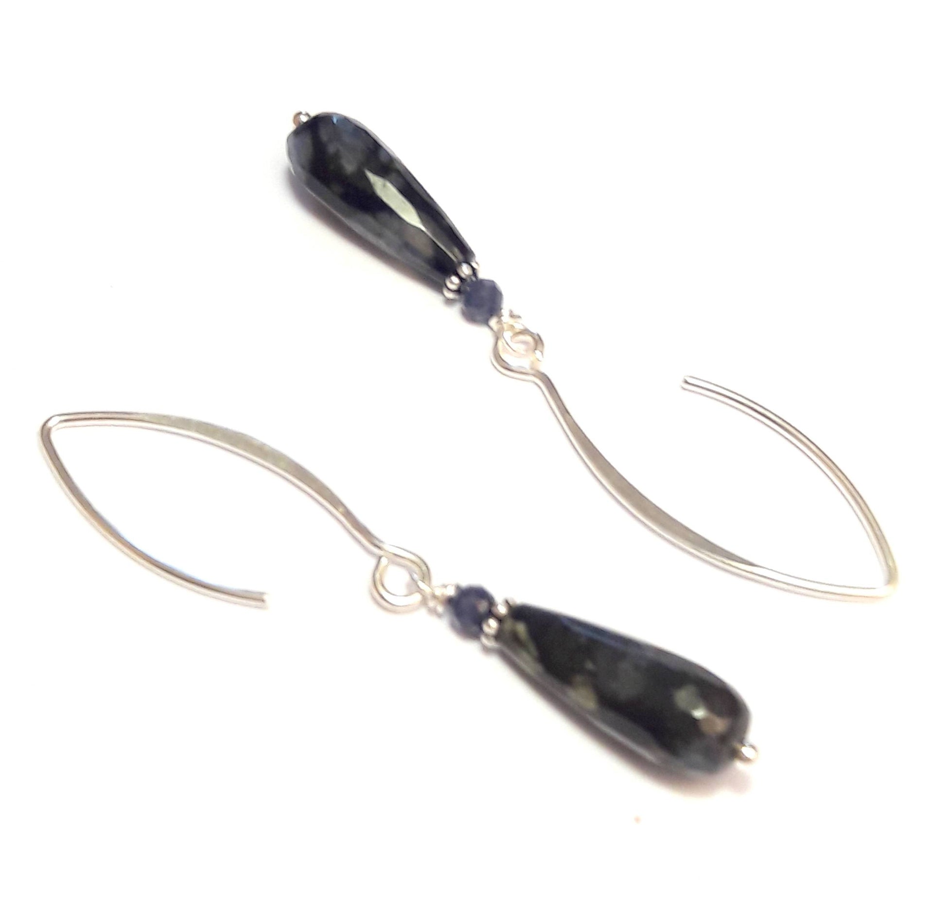 Boucles d'Oreilles pendantes en Opale et Saphir en Argent 925