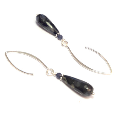 Boucles d'Oreilles pendantes en Opale et Saphir en Argent 925