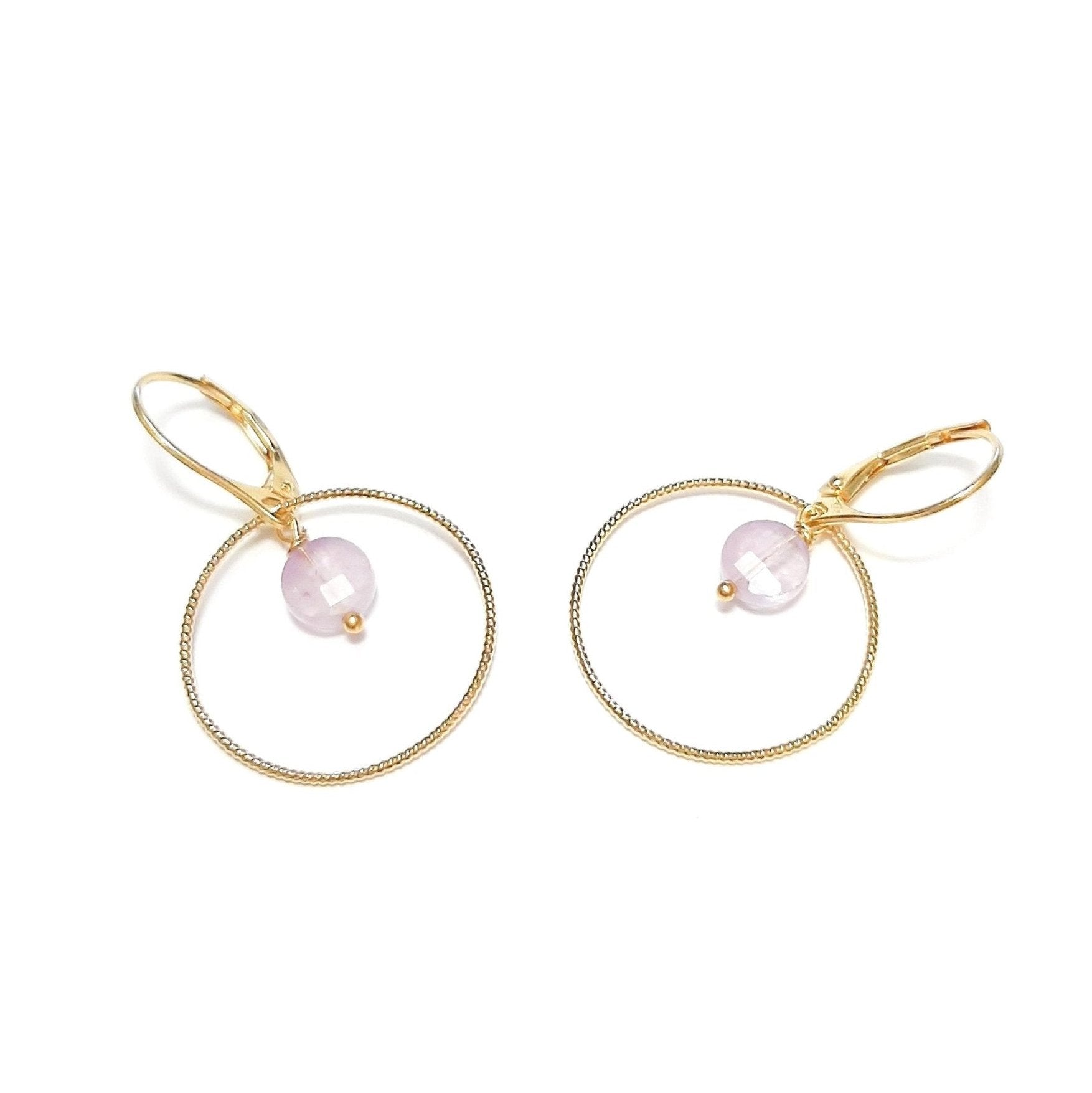 Boucles d'Oreilles Créoles en Argent 925 Doré et Améthyste