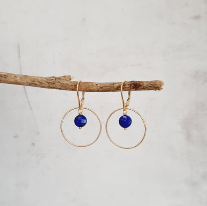 Boucles d'Oreilles en Argent 925 Doré et  Lapis-Lazuli Krahô