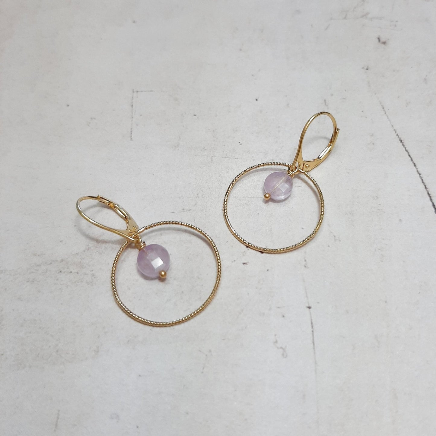 Boucles d'Oreilles en Argent 925 Doré et Améthyste
