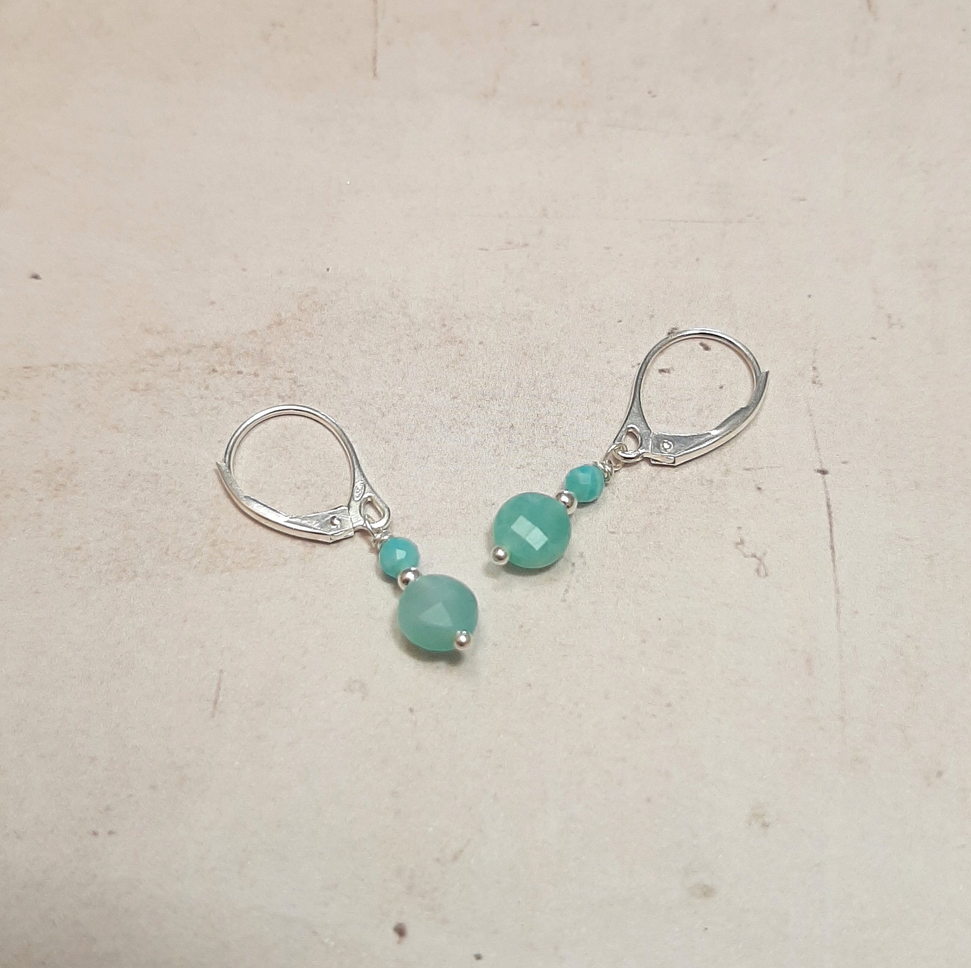Boucles d'Oreilles  en Argent 925 et Pierres Naturelles  Amazonite