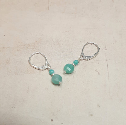 Boucles d'Oreilles  en Argent 925 et Pierres Naturelles  Amazonite