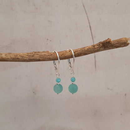 Boucles d'Oreilles et Bracelet en Argent 925 et Pierres Naturelles  Amazonite
