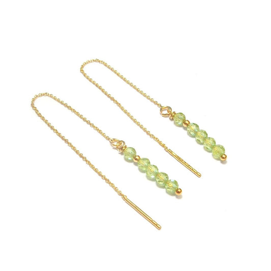 Boucles d'oreilles chaînes réglables en argent 925 doré à l'or fin 24 carats et pierres fines: péridot.