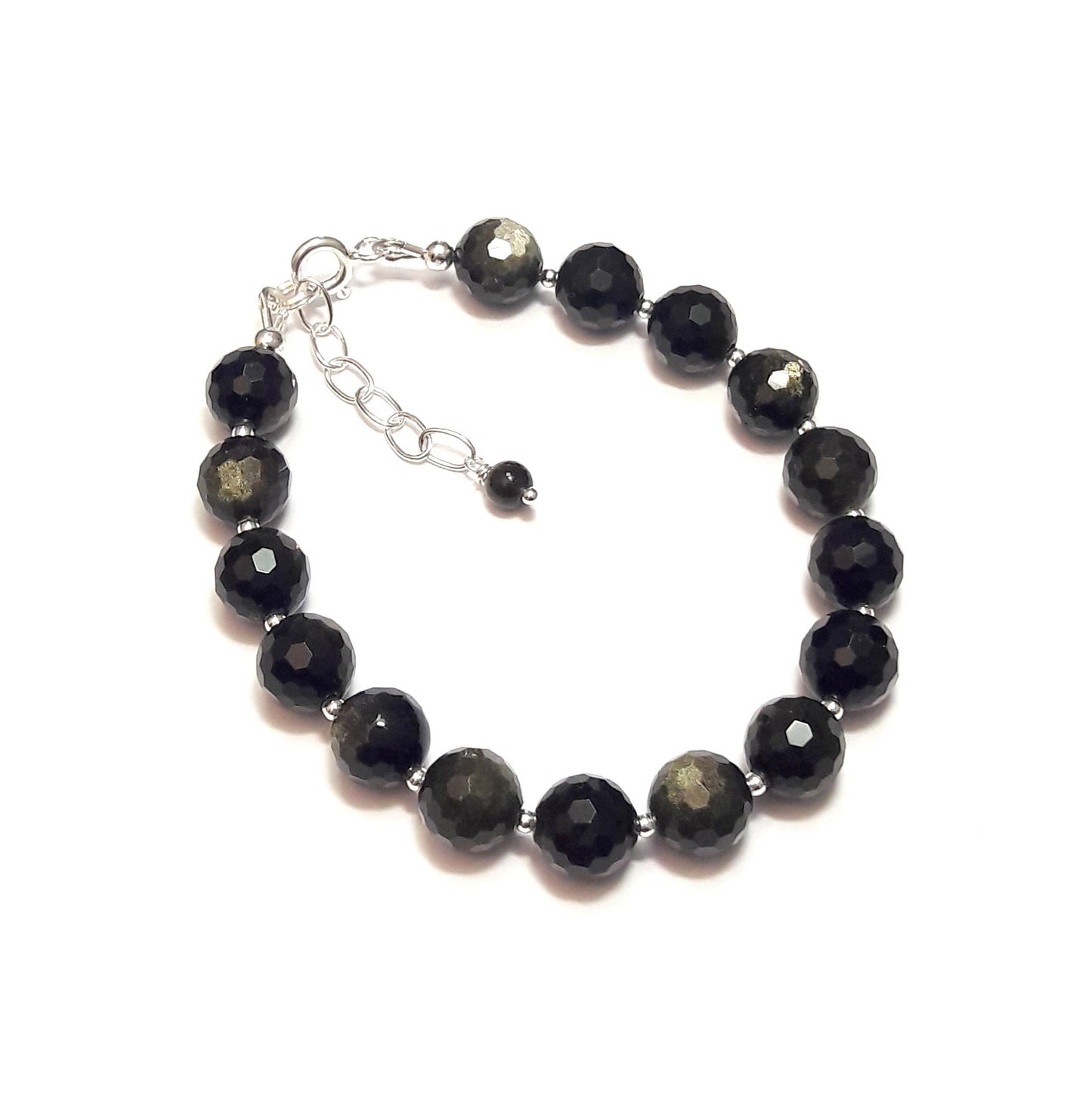 Bracelet pour femme ou homme, argent 925 et pierres naturelles: Obsidienne Dorée. 