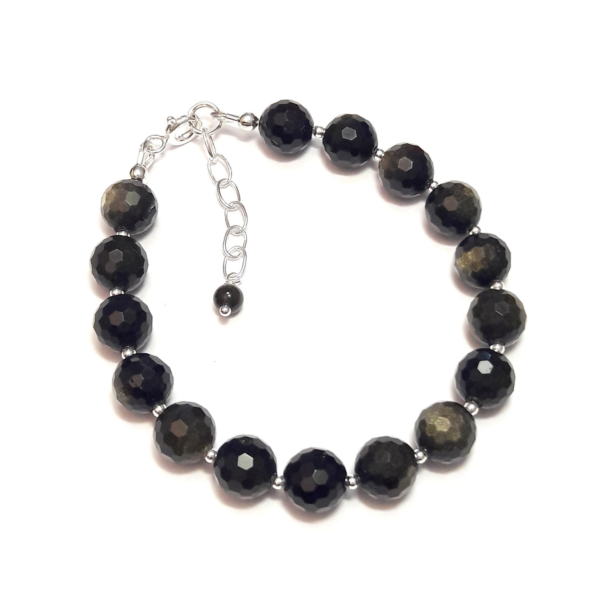 Bracelet fait main en argent 925 et pierres naturelles: Obsidienne Dorée. 