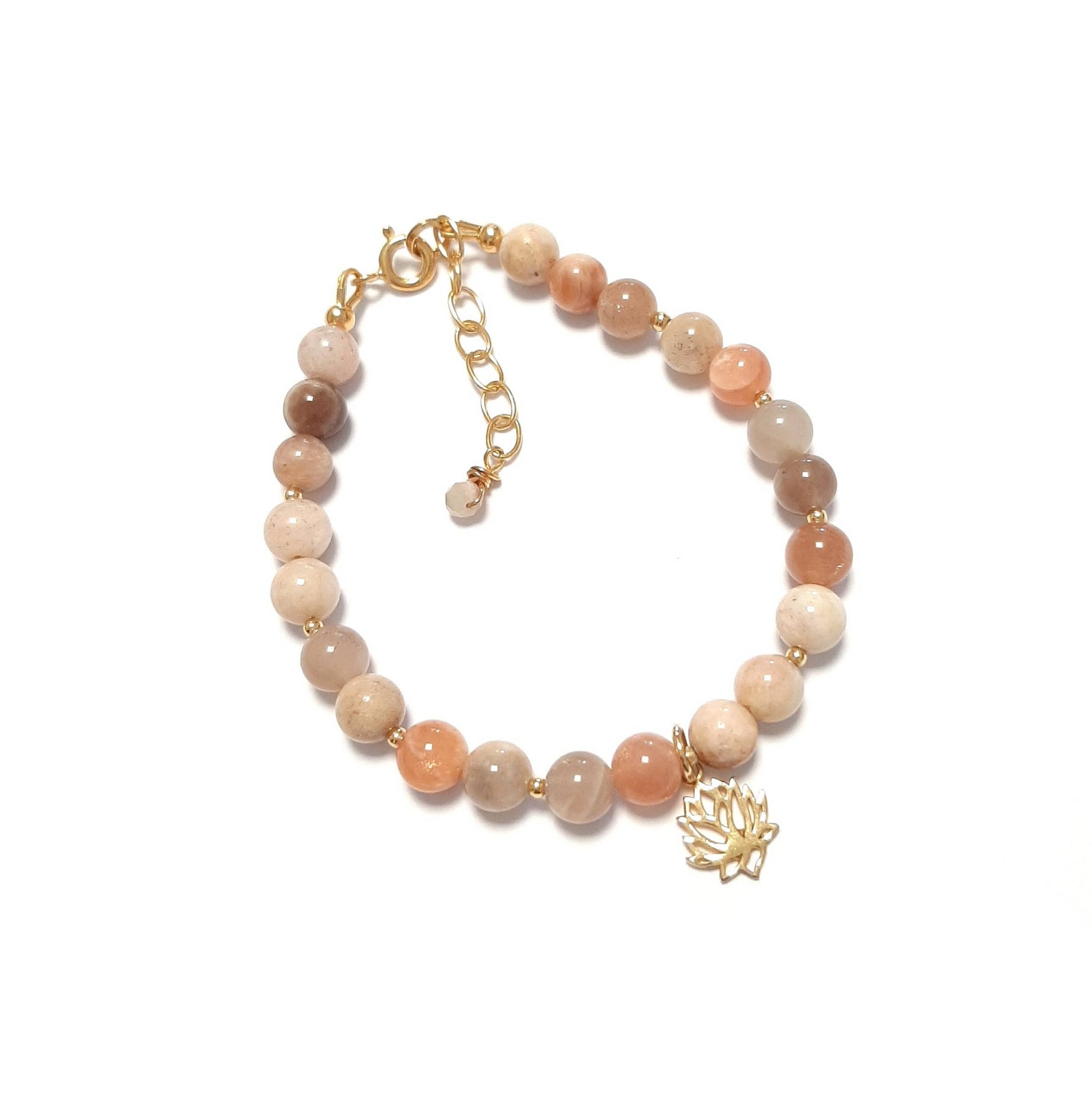 Bracelet pierres naturelles et argent doré, pierre de lune