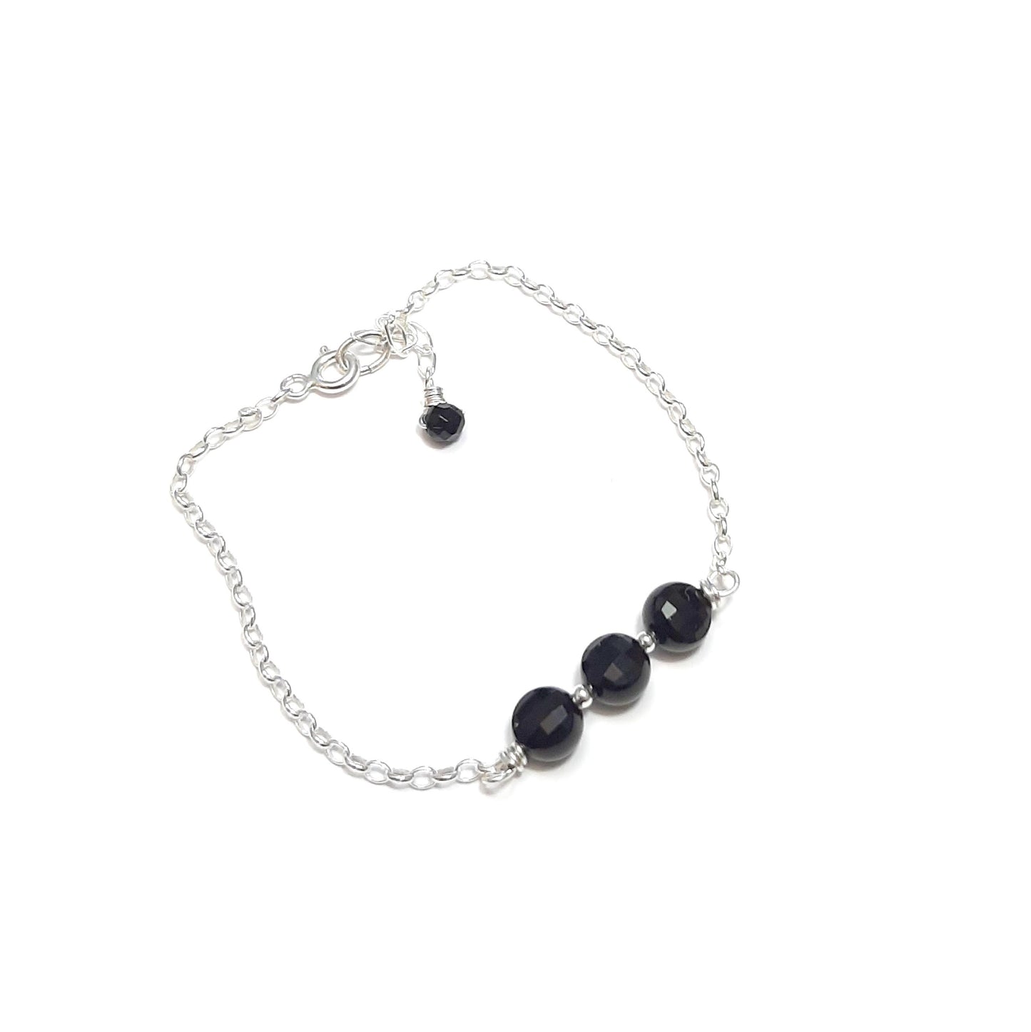 Bracelet en onyx et chaine en argent 925, pierres naturelles 