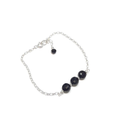 Bracelet en onyx et chaine en argent 925, pierres naturelles 