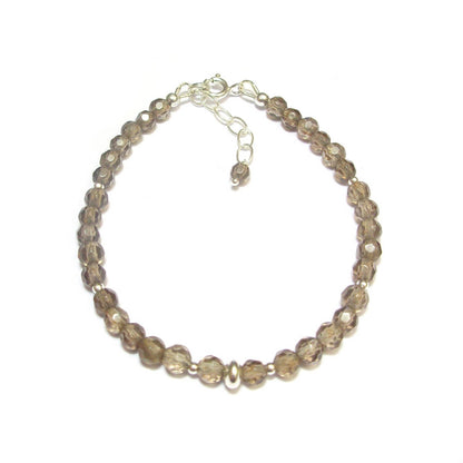 Bracelet en quartz fumé, argent 925 et pierres naturelles
