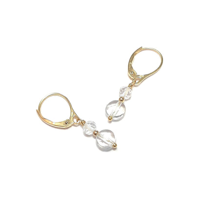 Boucles d'oreilles courtes en argent 925 doré et pierres naturelles de cristal de roche