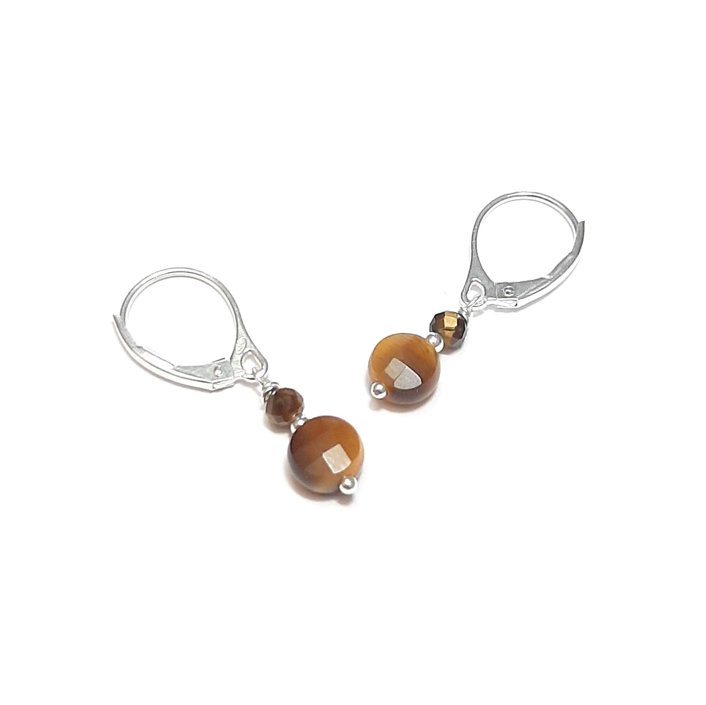 Coffret Boucles d'Oreilles et Bracelet en Argent 925 et Pierres Naturelles Œil de Tigre