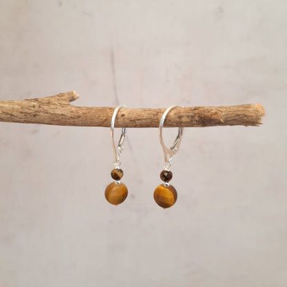 Coffret Boucles d'Oreilles et Bracelet en Argent 925 et Pierres Naturelles Œil de Tigre