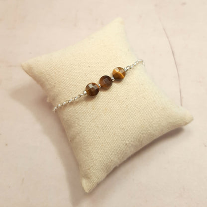 Coffret Boucles d'Oreilles et Bracelet en Argent 925 et Pierres Naturelles Œil de Tigre