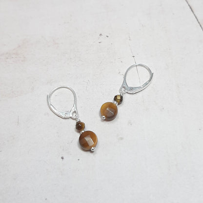 Coffret Boucles d'Oreilles et Bracelet en Argent 925 et Pierres Naturelles Œil de Tigre