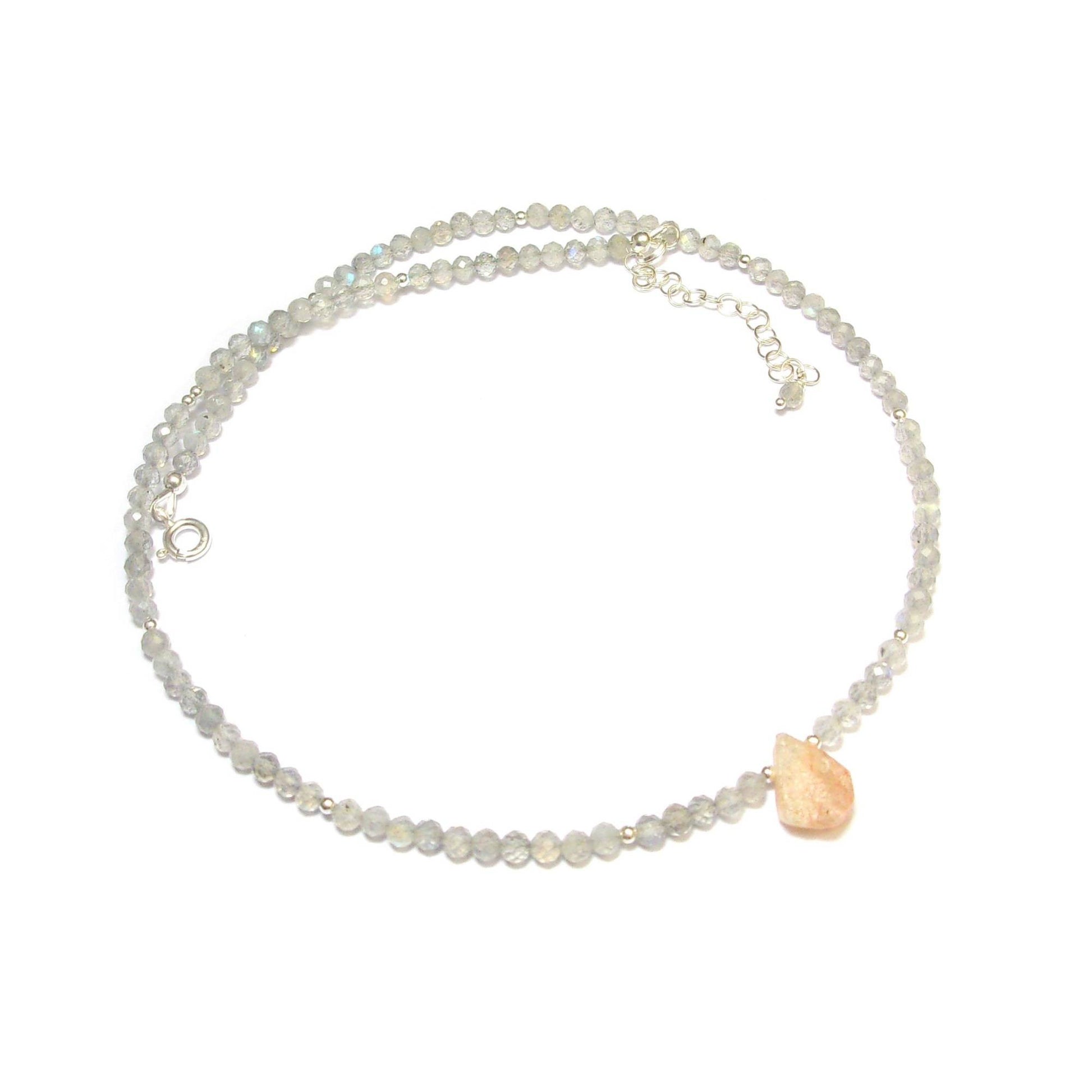 collier labradorite argent, bijou pierre de soleil, collier pierres naturelles, bijou artisanal éthique, cadeau pierres naturelles
