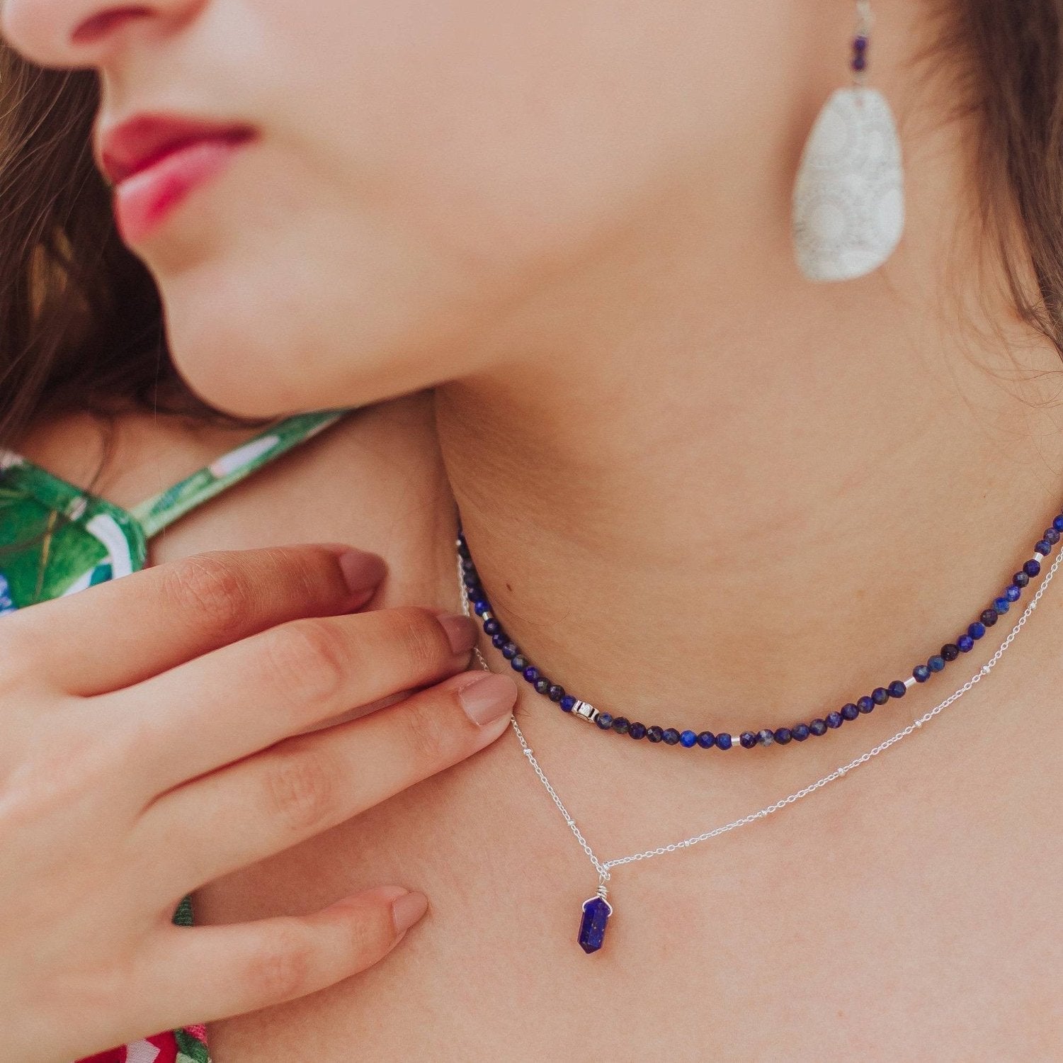 Collier en argent sterling et lapis-lazuli, pierres naturelles