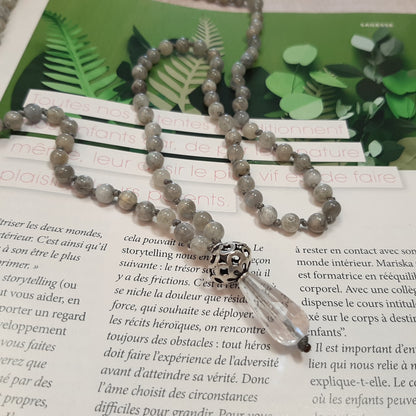 Collier spirituel labradorite et cristal de roche, énergie protectrice