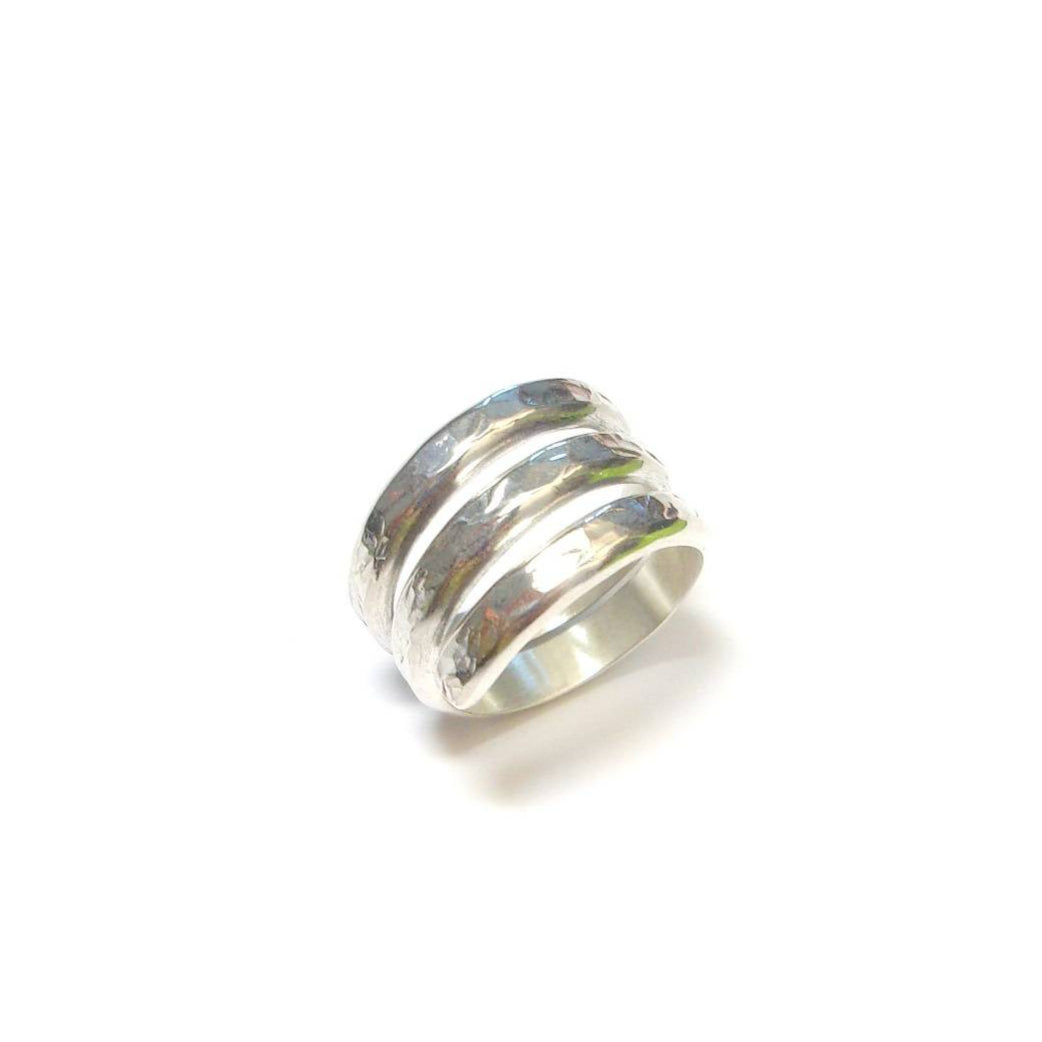 Bague large en argent massif martelé, pour homme ou femme, forme spiral